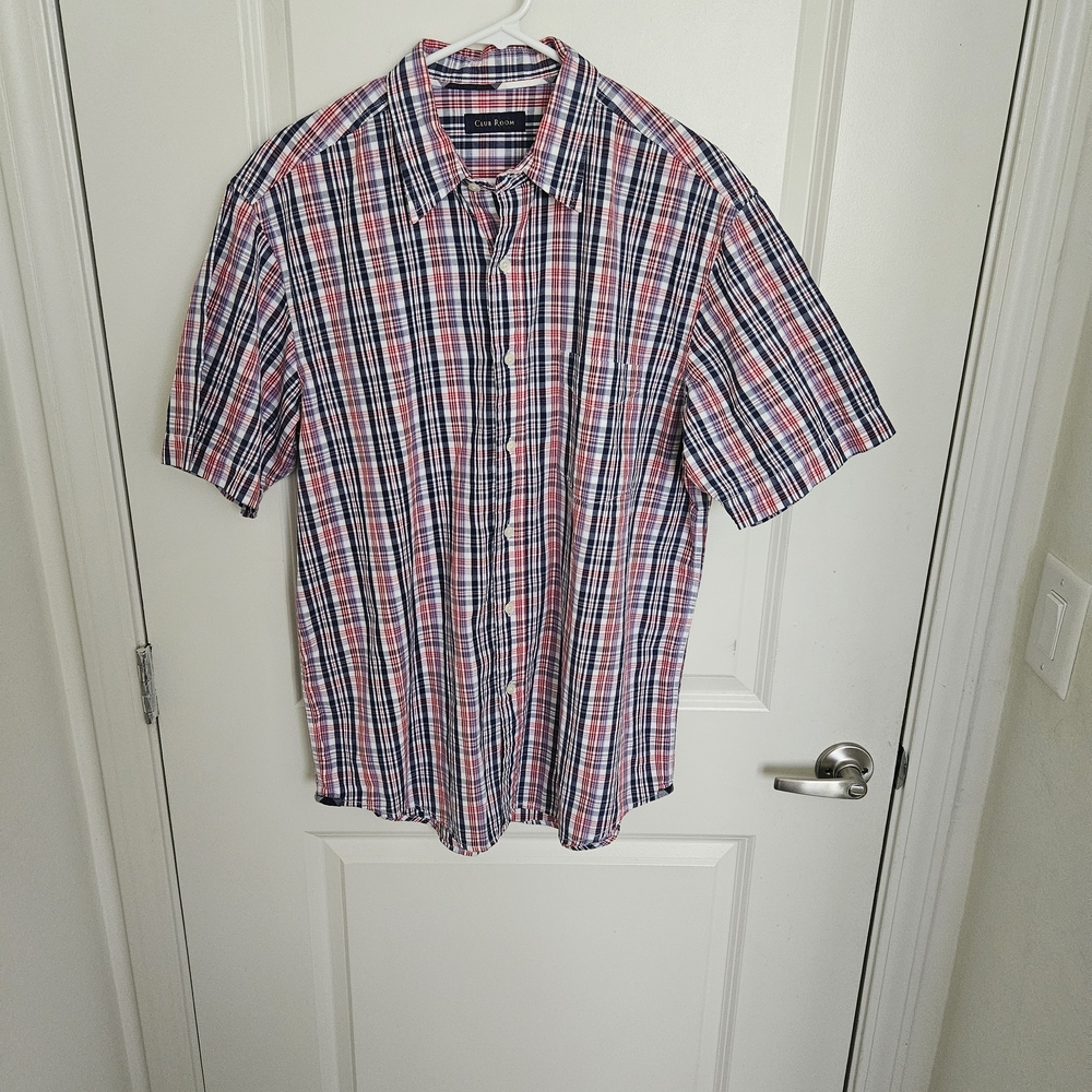 Club Room Red, Navy & White Plaid Short-Sleeve Button-Down Shirt